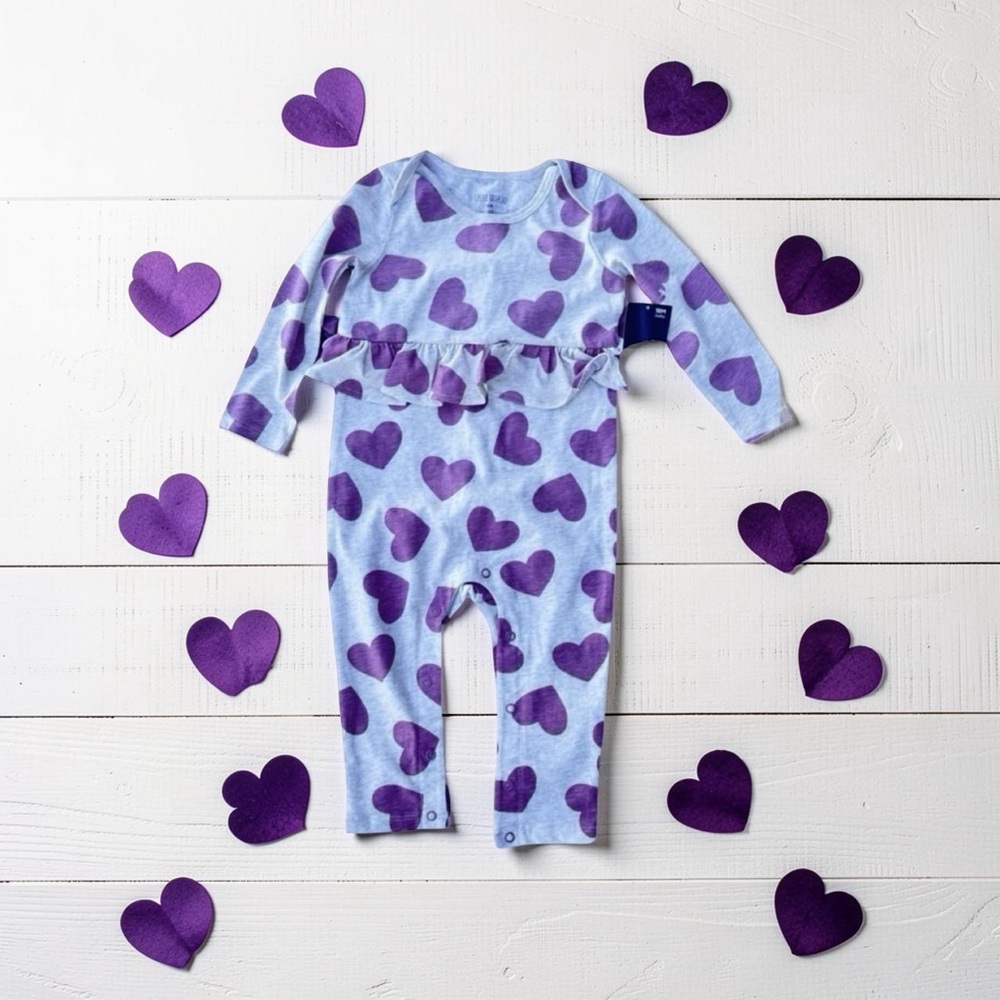New Okie Dokie Sleeper Onesie Pink Hearts NWT Girls 18mo.